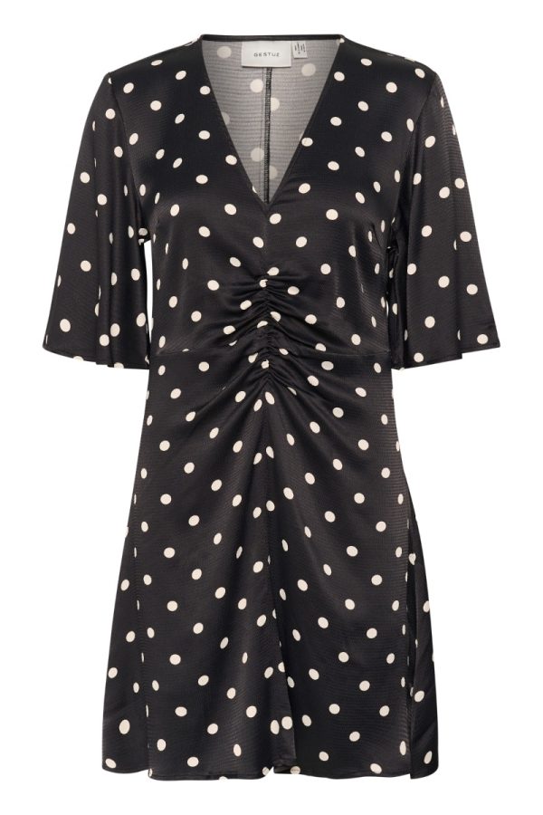Gestuz - Kjole - GZdotta P SS dress - Black with egret dot