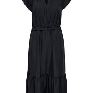 JDY - Kjole - Train S/L Frill Midi Dress - Black