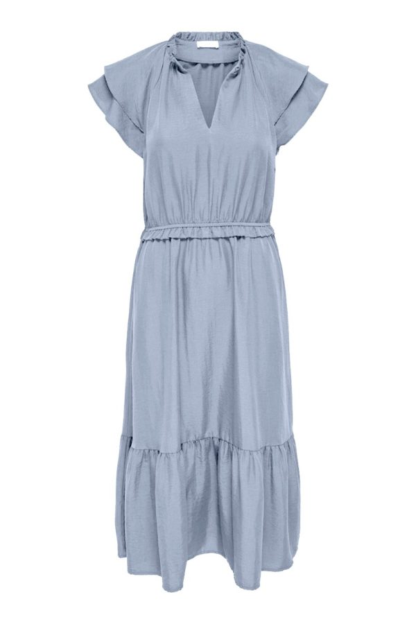 JDY - Kjole - Train S/L Frill Midi Dress - Soft Chambray