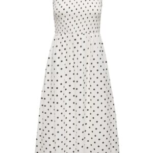 JDY - Kjole - Diego S/L Smock Midi Dress - Cloud Dancer/Black Dot