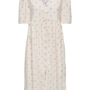 JDY - Kjole - JDY Astrid 2/4 Midi Dress - Cloud Dancer Flower detail
